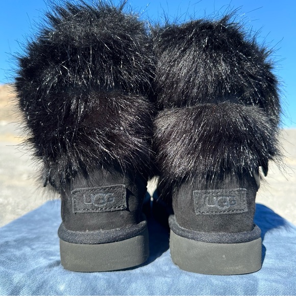 UGG Black Classic Buckle Mini Boot Suede with Faux Fur - Picture 5 of 9